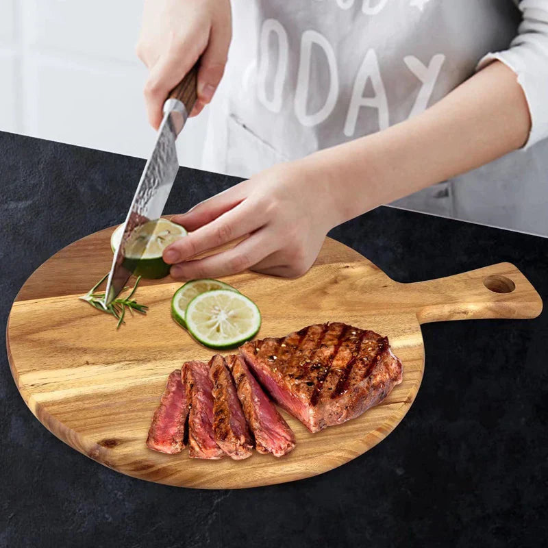 Skorter | Acacia wood pizza shovel and serving board with handle