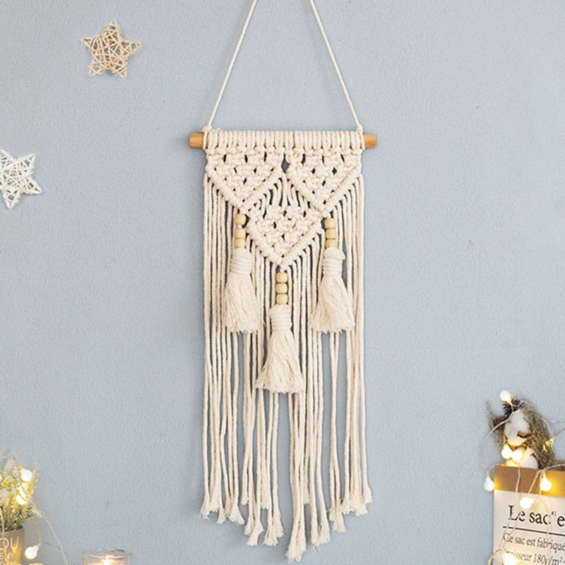 Skorter | Bohemian Wall Tapestry, Macrame Wall Hanging, Home Decoration, Cotton Linen Tassel, Handcrafted, Woven, Geometric Canvas Art, Background Wall Tapestries