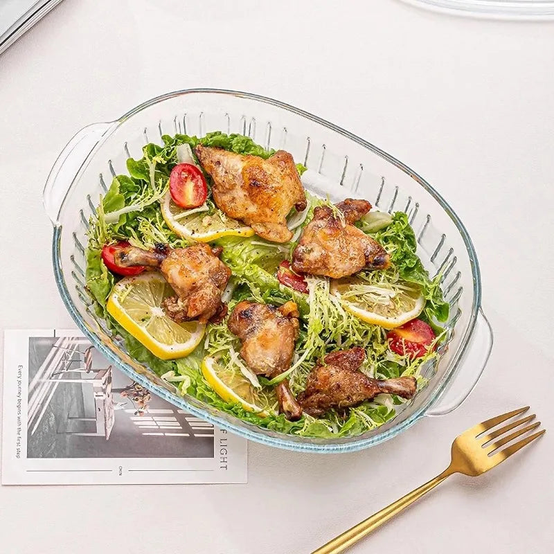 Skorter | 4-piece Glass Bakeware Set with 2 Bakeware Dishes with Glass Lids, 1.9 Qt and 3 Qt