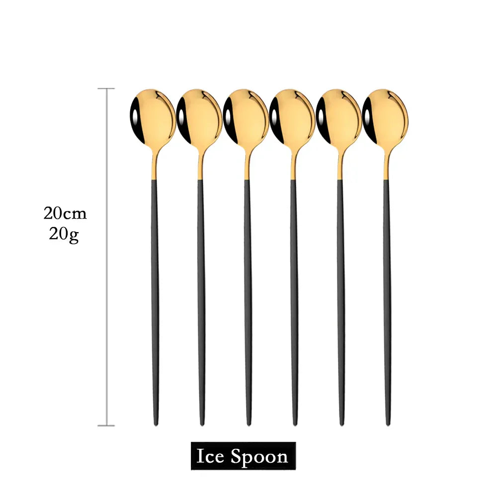 Skorter | Golden 6-piece Long Handle Spoon Set