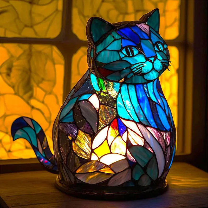 Skorter | 15cm Animal Resin Table Lamp with Stained Glass – Mermaid, Owl, Sea Turtle Design for Home Decor