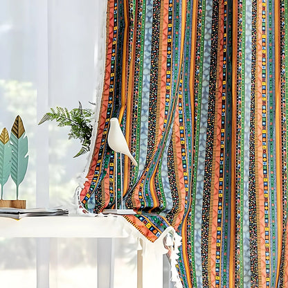 Skorter | Serina Boho Striped Tassel Curtain for Living Room Window