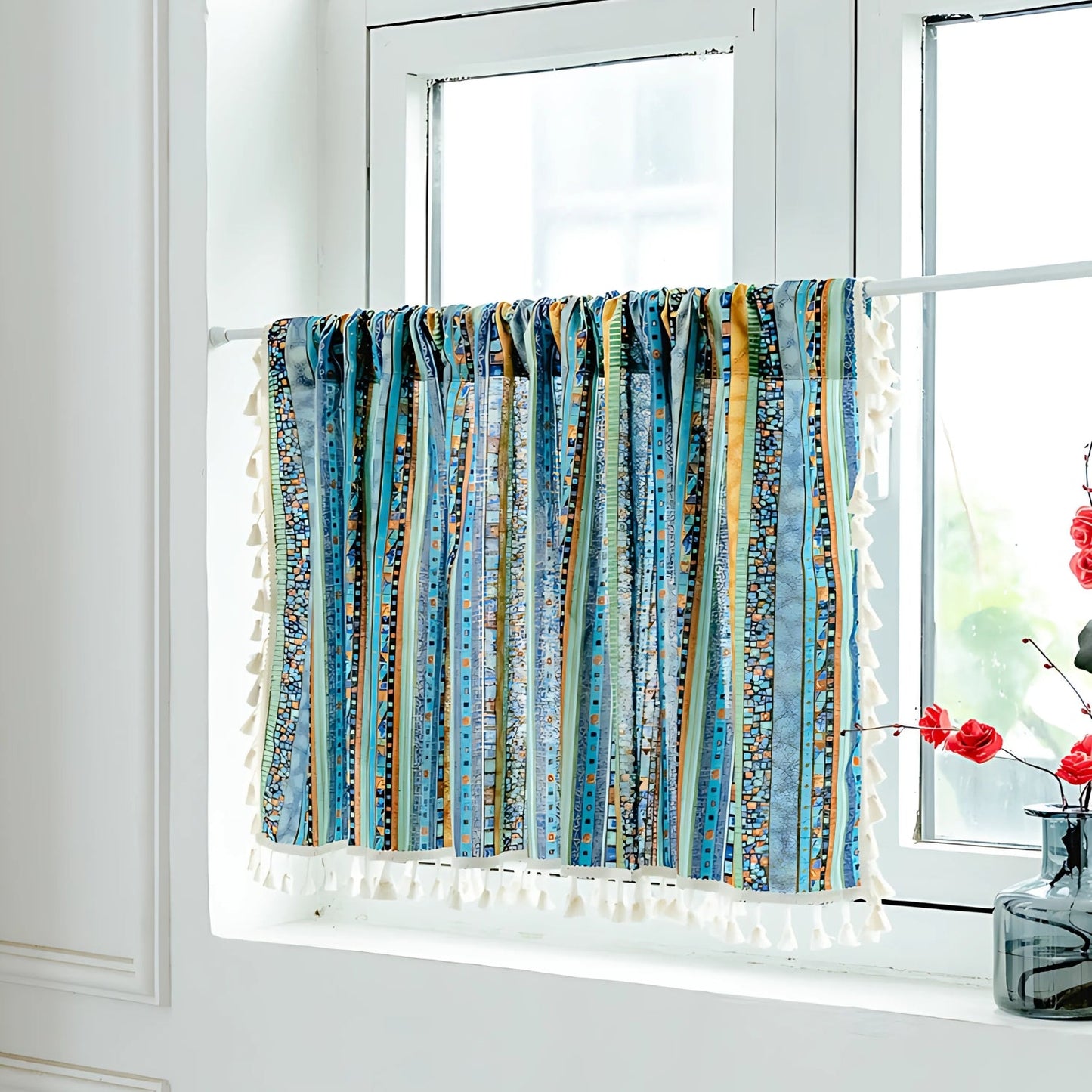 Skorter | Serina Boho Striped Tassel Curtain for Living Room Window