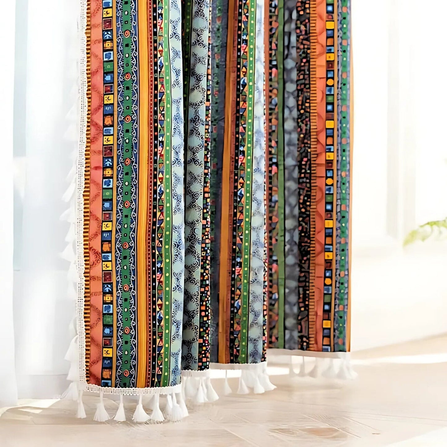Skorter | Serina Boho Striped Tassel Curtain for Living Room Window
