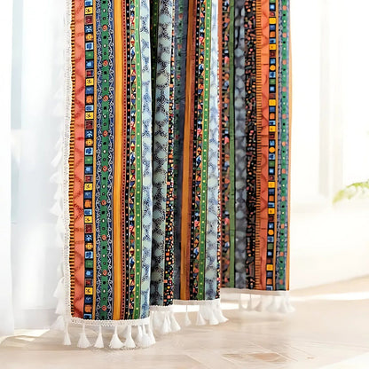 Skorter | Serina Boho Striped Tassel Curtain for Living Room Window