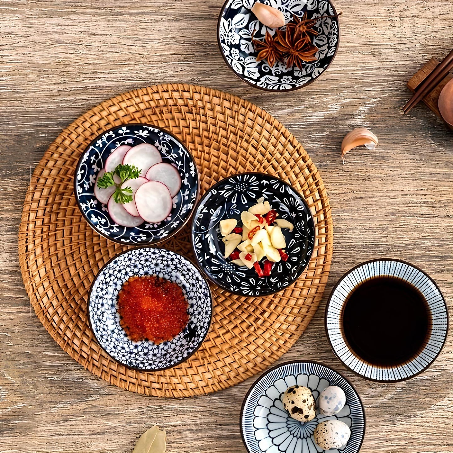 Skorter 6 porcelain sauce bowls - Flower motif