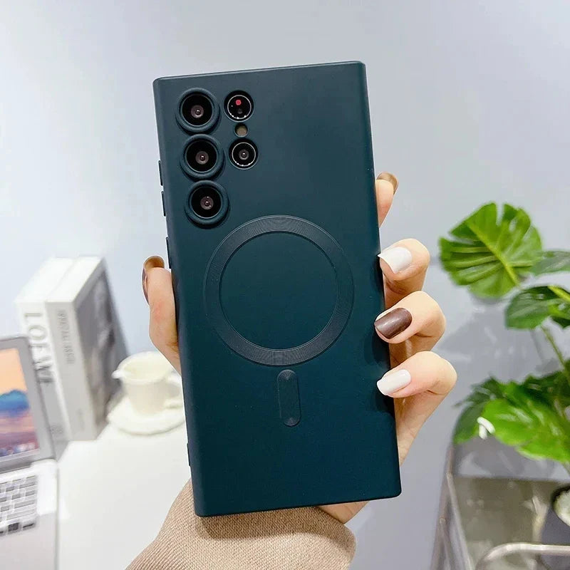 Skorter | Luxury Soft Silicone Magsafe Case Wireless Charge Case for Samsung Galaxy S24 S23 S22 S21 Ultra Plus Full Protection Bumper Cover