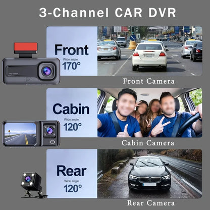 Skorter | 3-Channel 1080P Dash Cam with Rear View Camera & Video Recorder