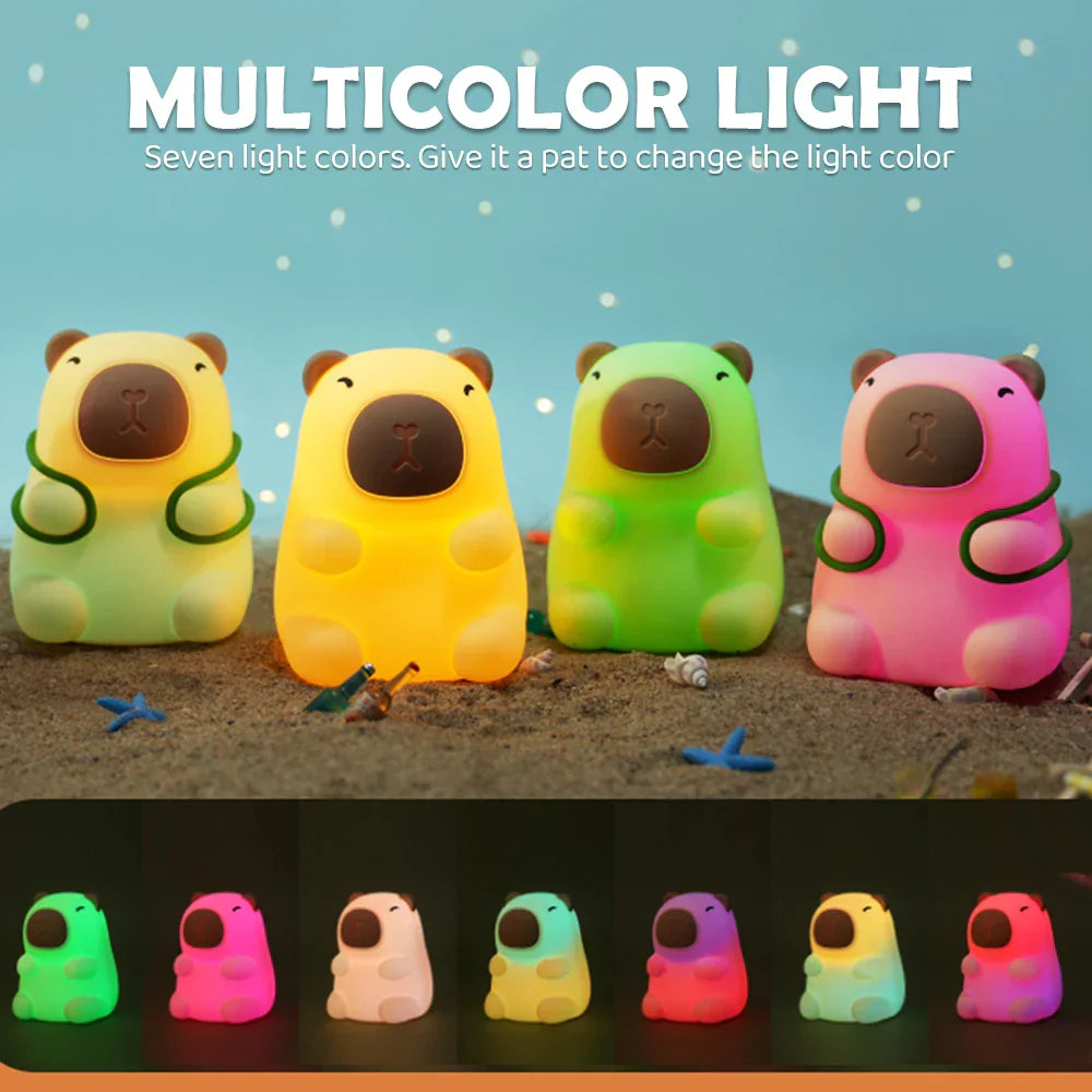 Skorter | Capybara with Turtle Backpack Nightlight - 7-Color Dimmable Silicone Lamp