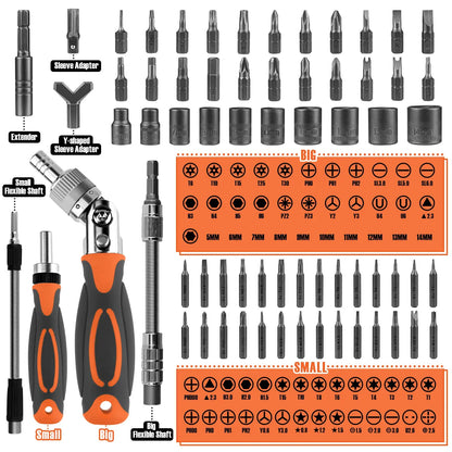 Skorter | 68-in-1 Ratchet Screwdriver Set with Magnetic Bits & Extension Rod – FortiDrive