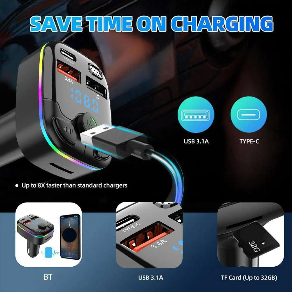 Skorter | Bluetooth 5.0 Car FM Transmitter with PD Type-C Dual USB 3.1A Fast Charger