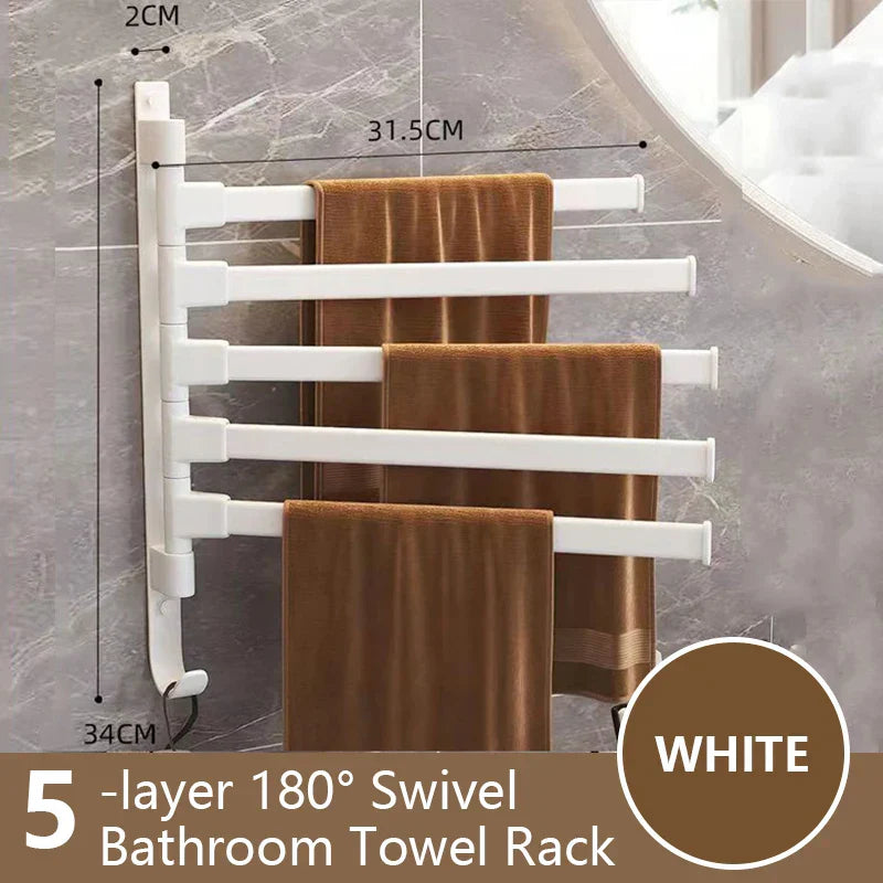 Skorter | Bathroom Towel Holder Rotatable Towel Rack Space Aluminum 1/2/3/4/5-Bar Towel Holder Kitchen Shelf Kitchen Hanging Shelf Wall Mounted