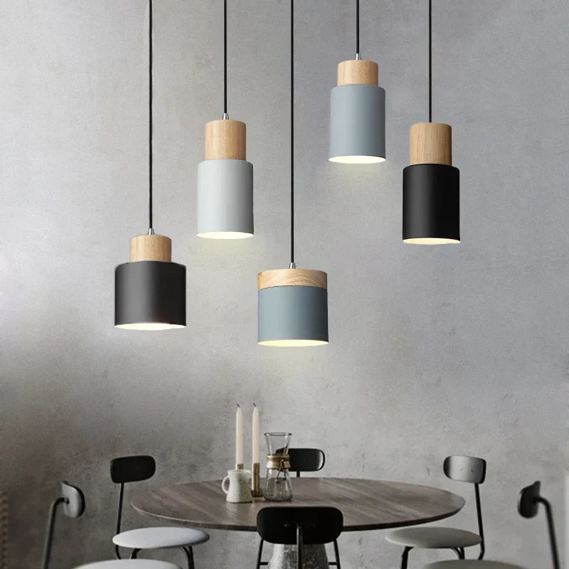 Skorter | Nordic LED Pendant Lights Made of Metal and Wood - Modern Hanging Lamps for Dining Room and Kitchen