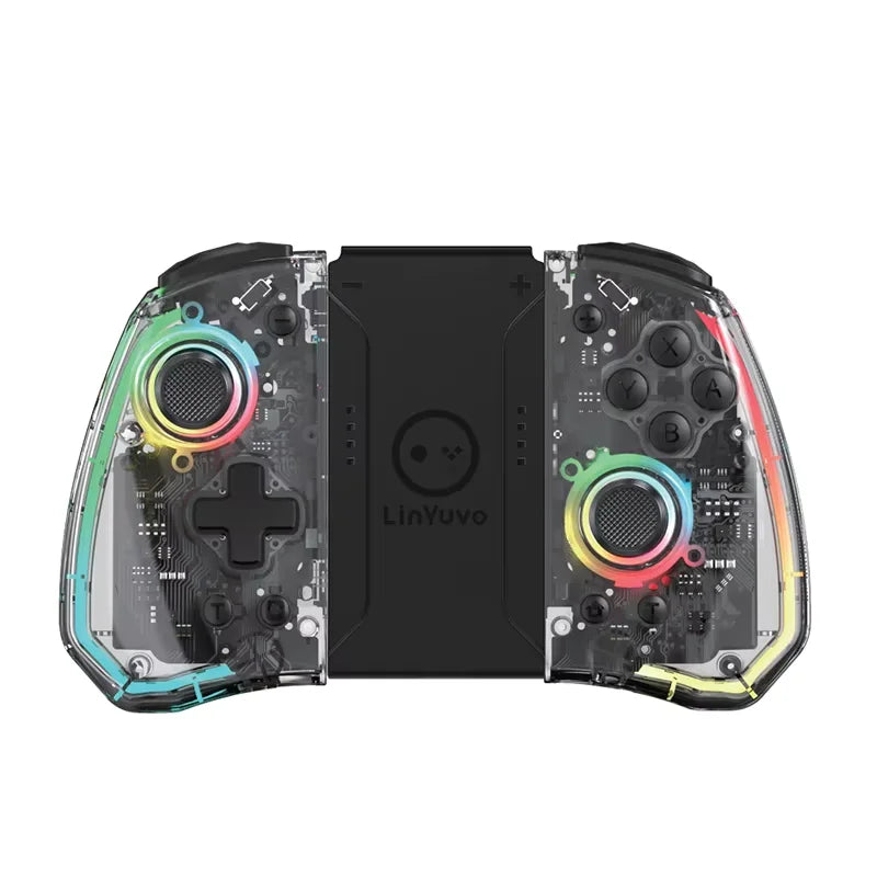 Skorter | Transparent Wireless Joypad with 8-Color LED - Turbo Function and Joystick Controller Switch/NS OLED Lite