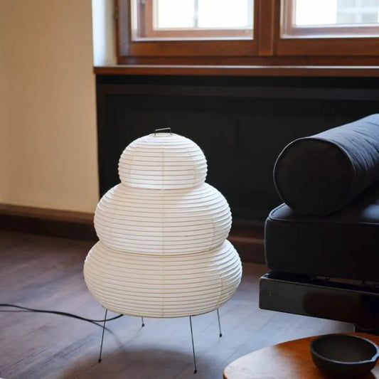 Skorter | Japanese Wabi-Sabi tripod floor lamp bedroom nightstand living room dining room study loft decor desk lamp white rice paper table lamp