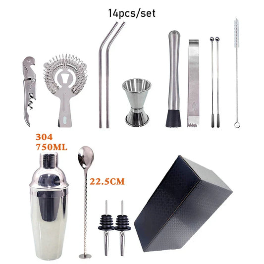 Skorter | 550 ml/750 ml Stainless Steel Cocktail Shaker Mixer Drink Bartender Set Bar Set Tools With Wine Rack Stand Tool for Birthday Gift