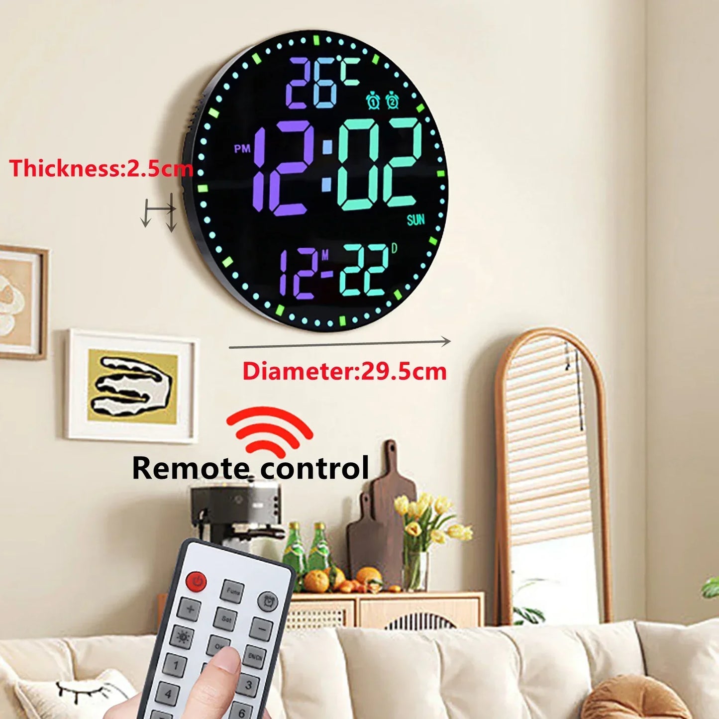 Skorter | WiFiTime - LED Wall Clock with Calendar and Dual Alarm Function