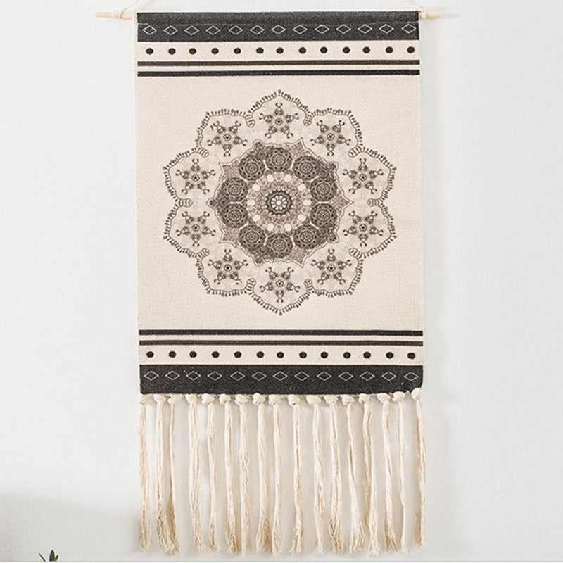 Skorter | Bohemian Wall Tapestry, Macrame Wall Hanging, Home Decoration, Cotton Linen Tassel, Handcrafted, Woven, Geometric Canvas Art, Background Wall Tapestries