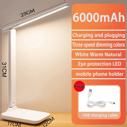 Skorter | 6000mAh rechargeable LED table lamp USB 3 color stepless dimmable desk lamp touch foldable eye-protecting reading night light