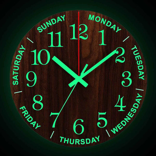 Skorter | GlowClock - Silent Wooden Wall Clock with Night Light