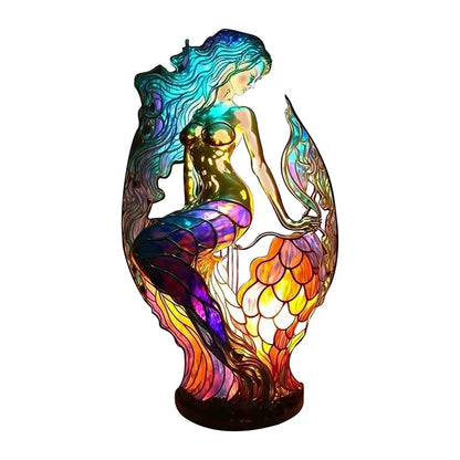 Skorter | 15cm Animal Resin Table Lamp with Stained Glass – Mermaid, Owl, Sea Turtle Design for Home Decor