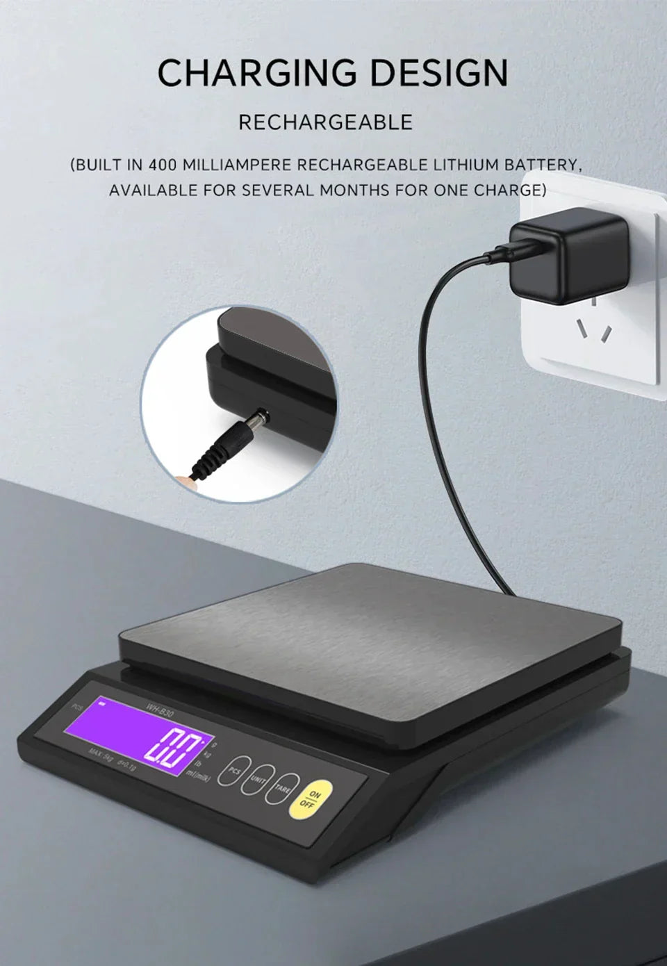 Skorter | 5 kg/0.1 g and 10 kg/1 g digital electronic kitchen scale, LCD display, fully waterproof stainless steel weighing tool for baking