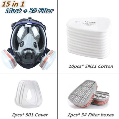 Skorter | Full Face Respirator Mask with Anti-Fog Lens and Industrial Gas Filters