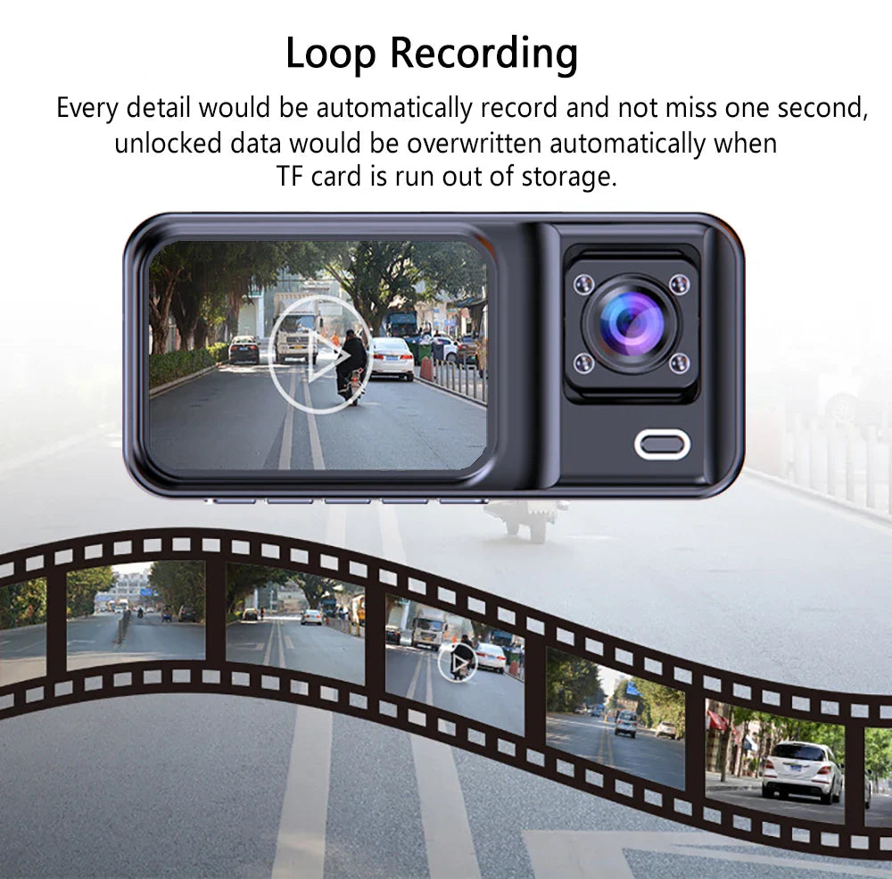 Skorter | 3-Channel 1080P Dash Cam with Rear View Camera & Video Recorder