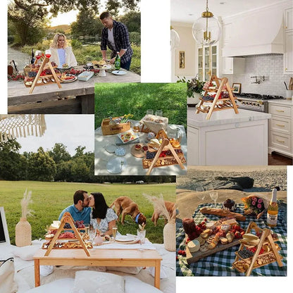 Skorter | 3-tier wooden step plate decor cake stand farmhouse step plate party serving dish and trays