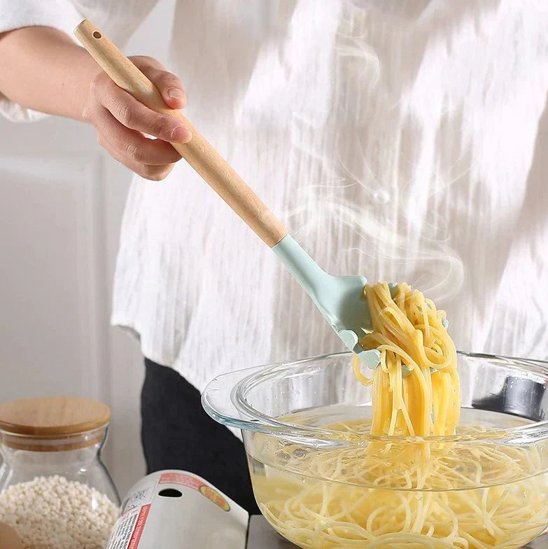 Skorter | Antillean Silicone Cookware Set - Wooden Handles - Durable And Functional