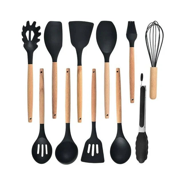 Skorter | Antillean Silicone Cookware Set - Wooden Handles - Durable And Functional