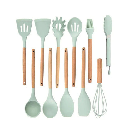 Skorter | Antillean Silicone Cookware Set - Wooden Handles - Durable And Functional