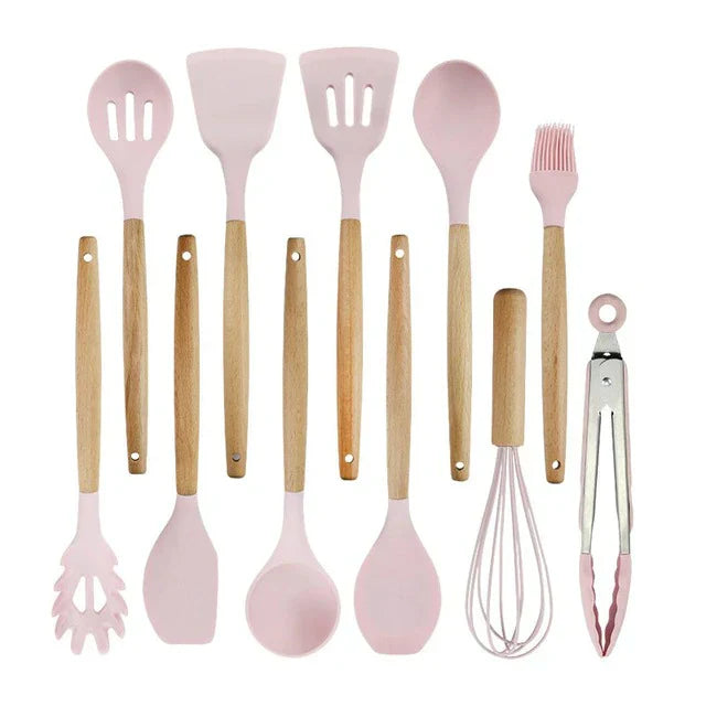 Skorter | Antillean Silicone Cookware Set - Wooden Handles - Durable And Functional