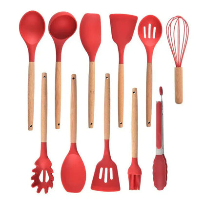 Skorter | Antillean Silicone Cookware Set - Wooden Handles - Durable And Functional