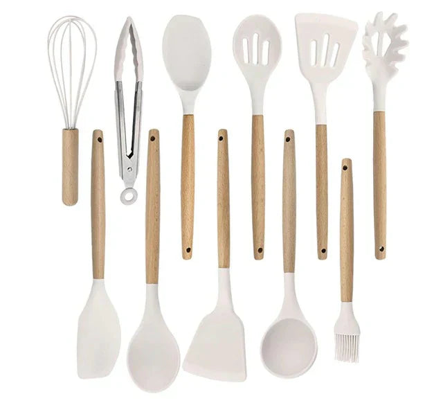 Skorter | Antillean Silicone Cookware Set - Wooden Handles - Durable And Functional