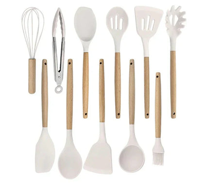 Skorter | Antillean Silicone Cookware Set - Wooden Handles - Durable And Functional