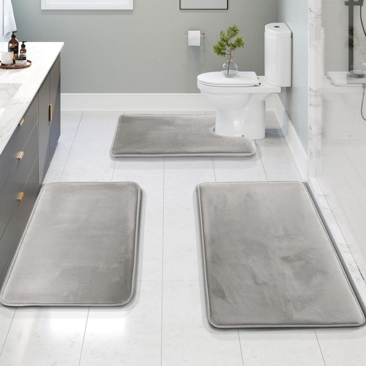 Skorter | 3-piece Memory Foam Bath Mat Set with Non-slip Bottom