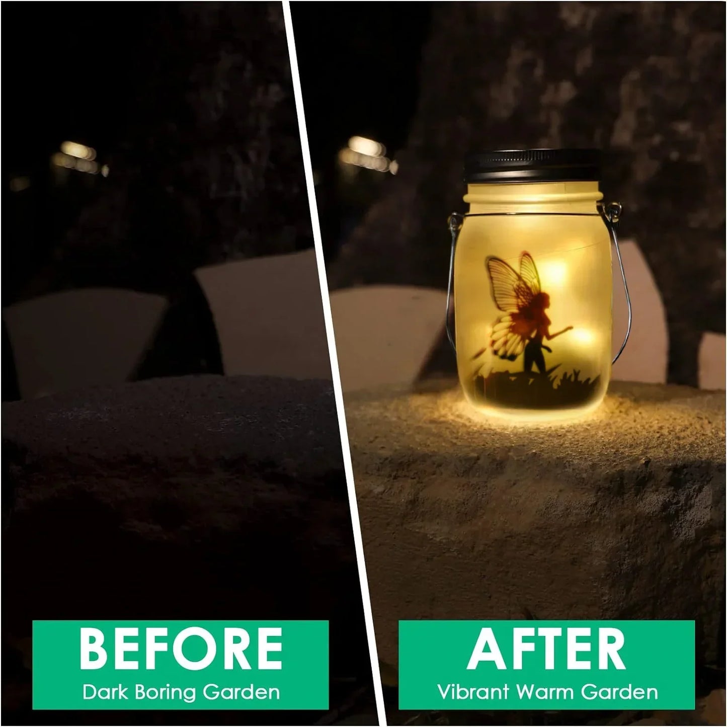 Skorter | Glass Fairy Lamp - Solar Mason Jar Lantern, IP65 Waterproof Outdoor Hanging Light