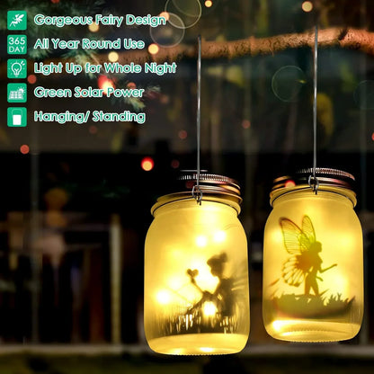 Skorter | Glass Fairy Lamp - Solar Mason Jar Lantern, IP65 Waterproof Outdoor Hanging Light
