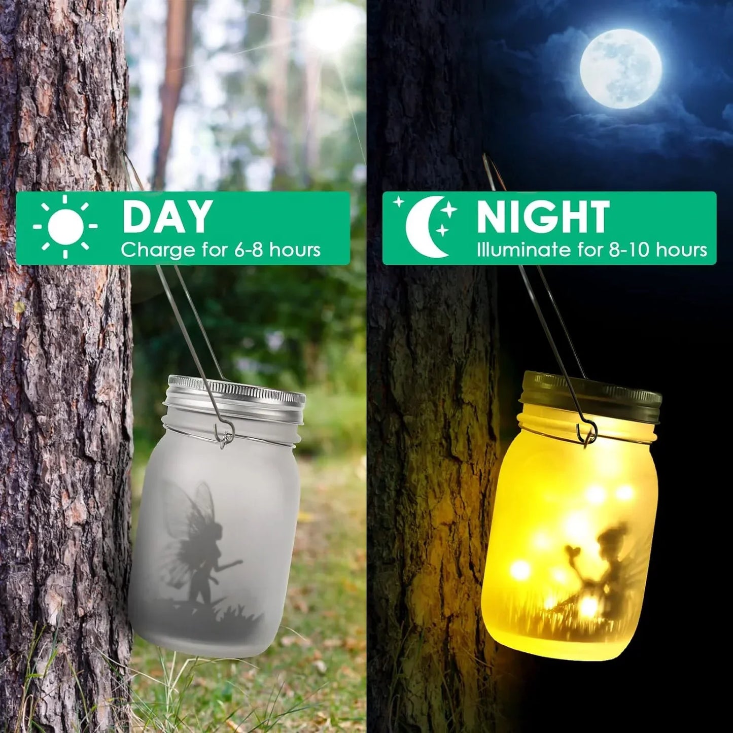 Skorter | Glass Fairy Lamp - Solar Mason Jar Lantern, IP65 Waterproof Outdoor Hanging Light