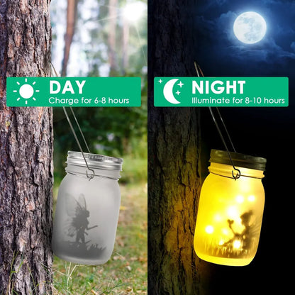 Skorter | Glass Fairy Lamp - Solar Mason Jar Lantern, IP65 Waterproof Outdoor Hanging Light