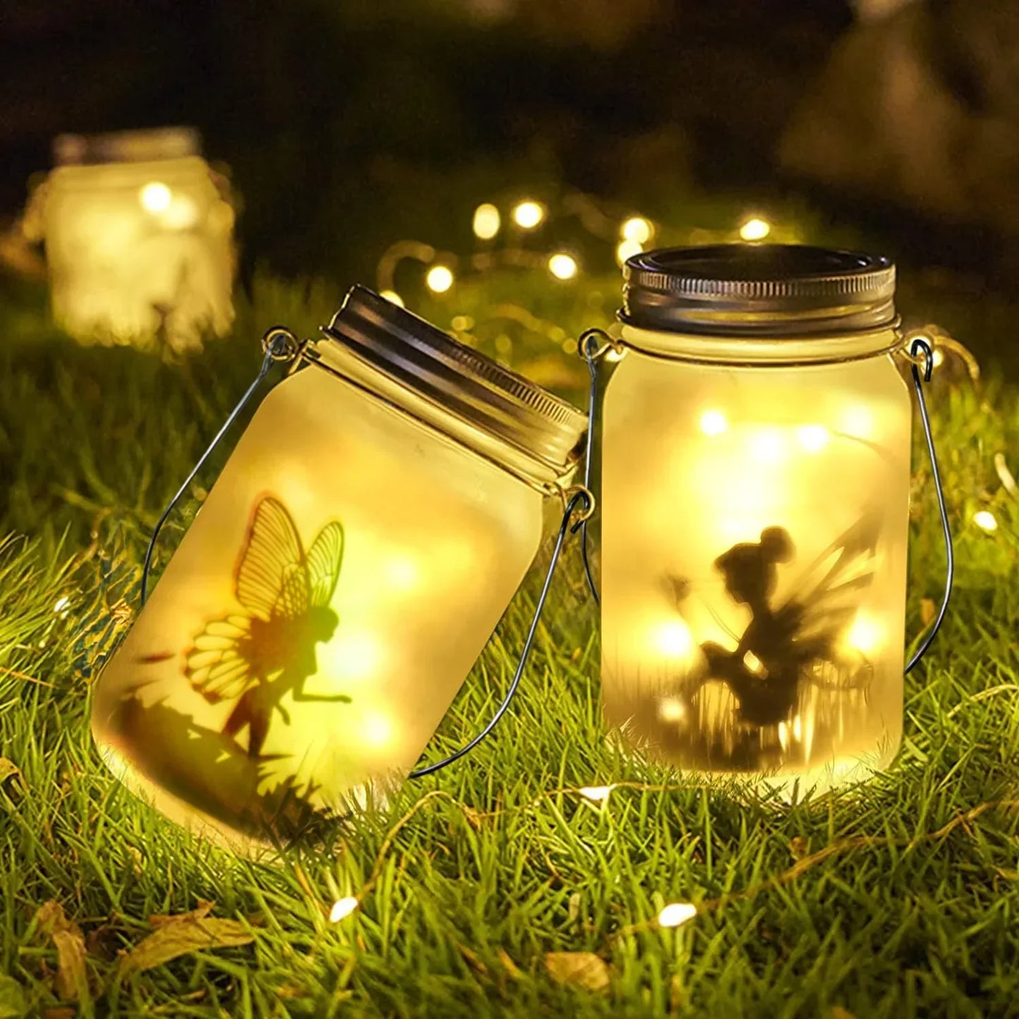 Skorter | Glass Fairy Lamp - Solar Mason Jar Lantern, IP65 Waterproof Outdoor Hanging Light