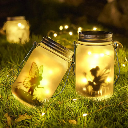 Skorter | Glass Fairy Lamp - Solar Mason Jar Lantern, IP65 Waterproof Outdoor Hanging Light