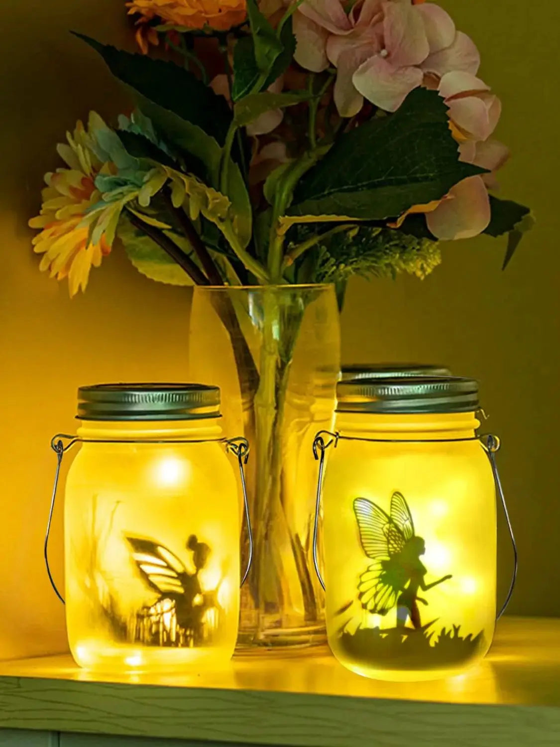 Skorter | Glass Fairy Lamp - Solar Mason Jar Lantern, IP65 Waterproof Outdoor Hanging Light