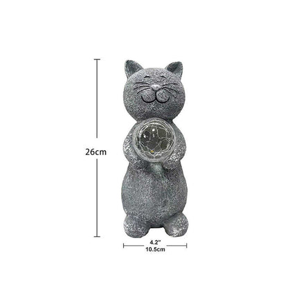 Skorter | Solar-Powered Cat Statue with Cracked Glass Ball