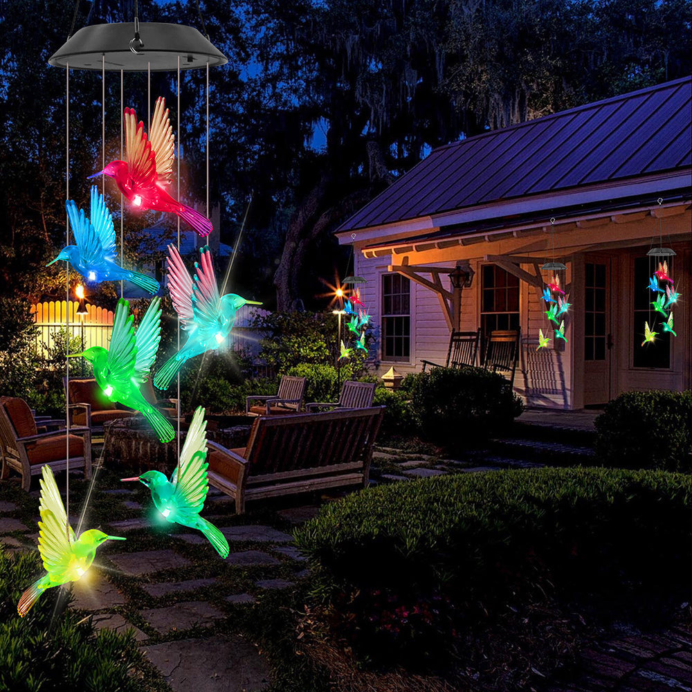 Skorter | Solar Powered Color Changing Hummingbird Wind Chime Light