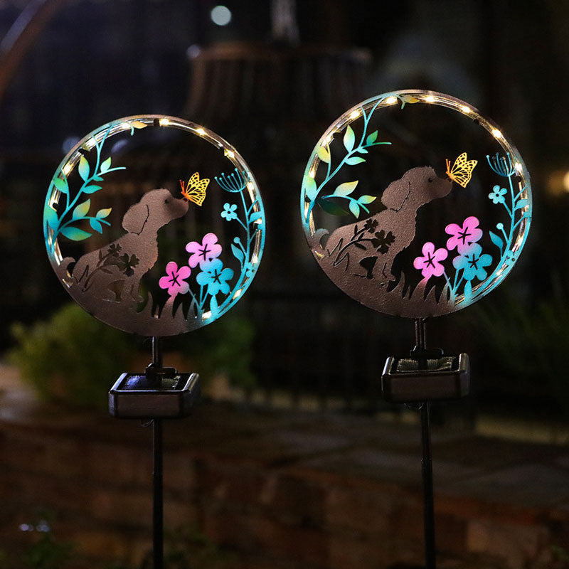 Skorter | Solar Powered Metal Dog & Butterfly Silhouette Stake Light