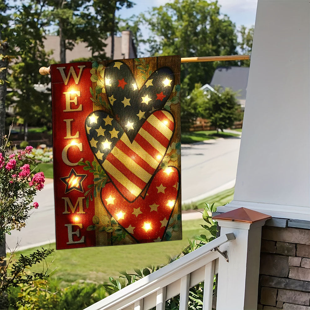 Skorter | Solar-powered patriotic welcome garden flag