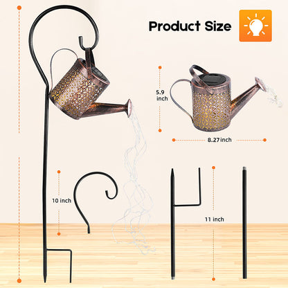 Skorter | Solar Water Can Light Hanging Kettle Lantern Light Waterproof Garden Decor Metal Retro Lamp for Outdoor Table Patio Lawn Yard