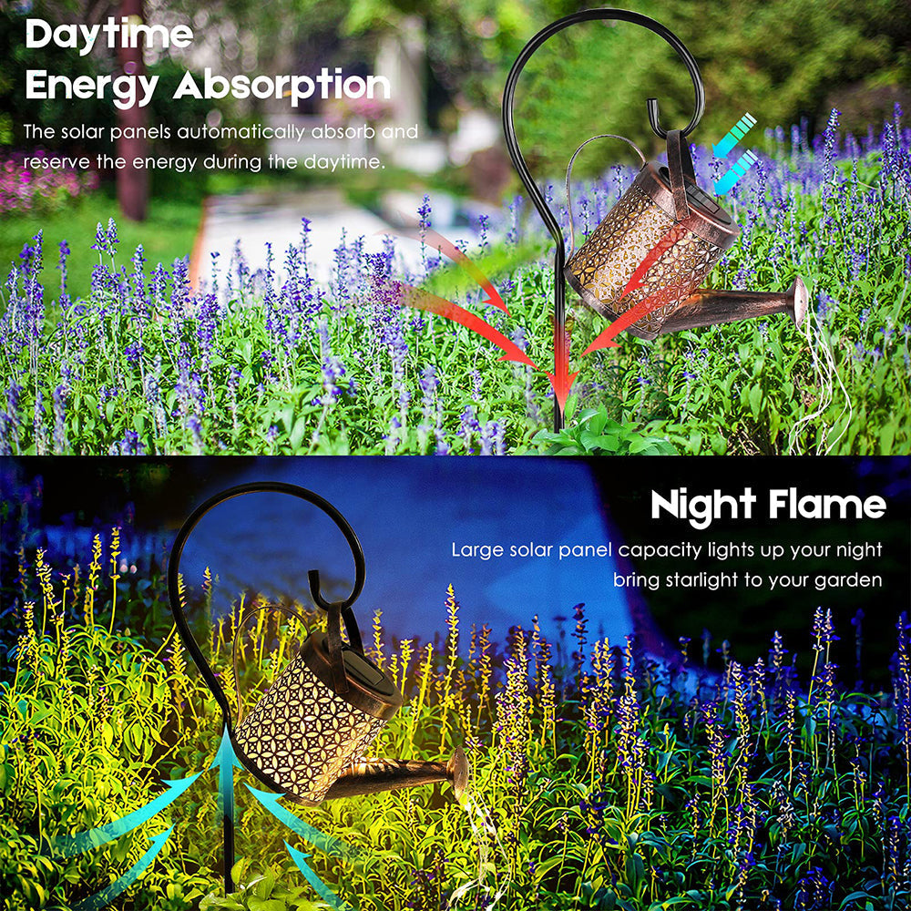 Skorter | Solar Water Can Light Hanging Kettle Lantern Light Waterproof Garden Decor Metal Retro Lamp for Outdoor Table Patio Lawn Yard